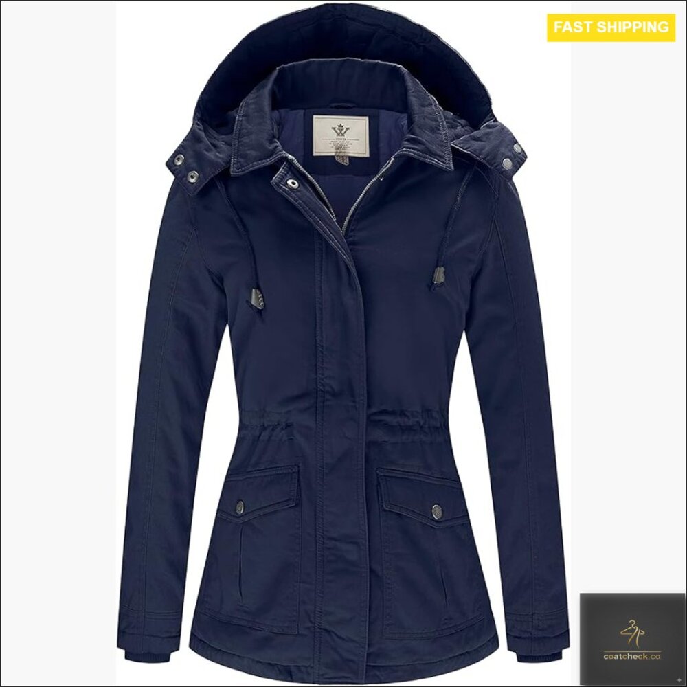 Women's Winter Cotton Parka Jacket with Removable Hood & Pockets
